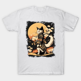 Japanese Cat Samurai Katana Sameowrai Anime Funny T-Shirt